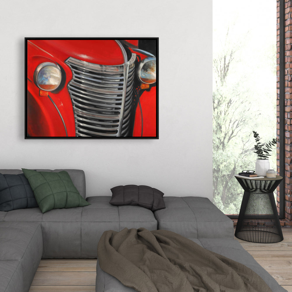 50's Car Canvas | Vintage Gray Framed | Bedroom Wall Decor