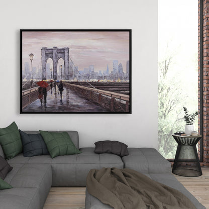 Brooklyn Bridge Canvas | Gray Framed Wall Art for Home Decor