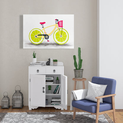 Gastronomy Yellow Canvas - Lime Wheel Bike Art for Home Decor