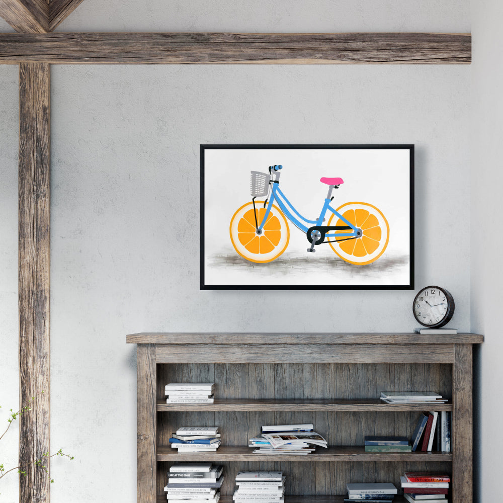 Orange Wheel Bike Canvas | Blue Bedroom Decor | Hobbies