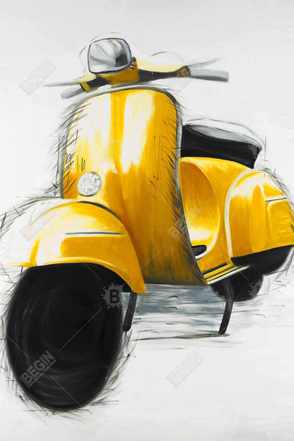 Yellow Italian Scooter Canvas - Modern Bedroom Motorcycle Decor