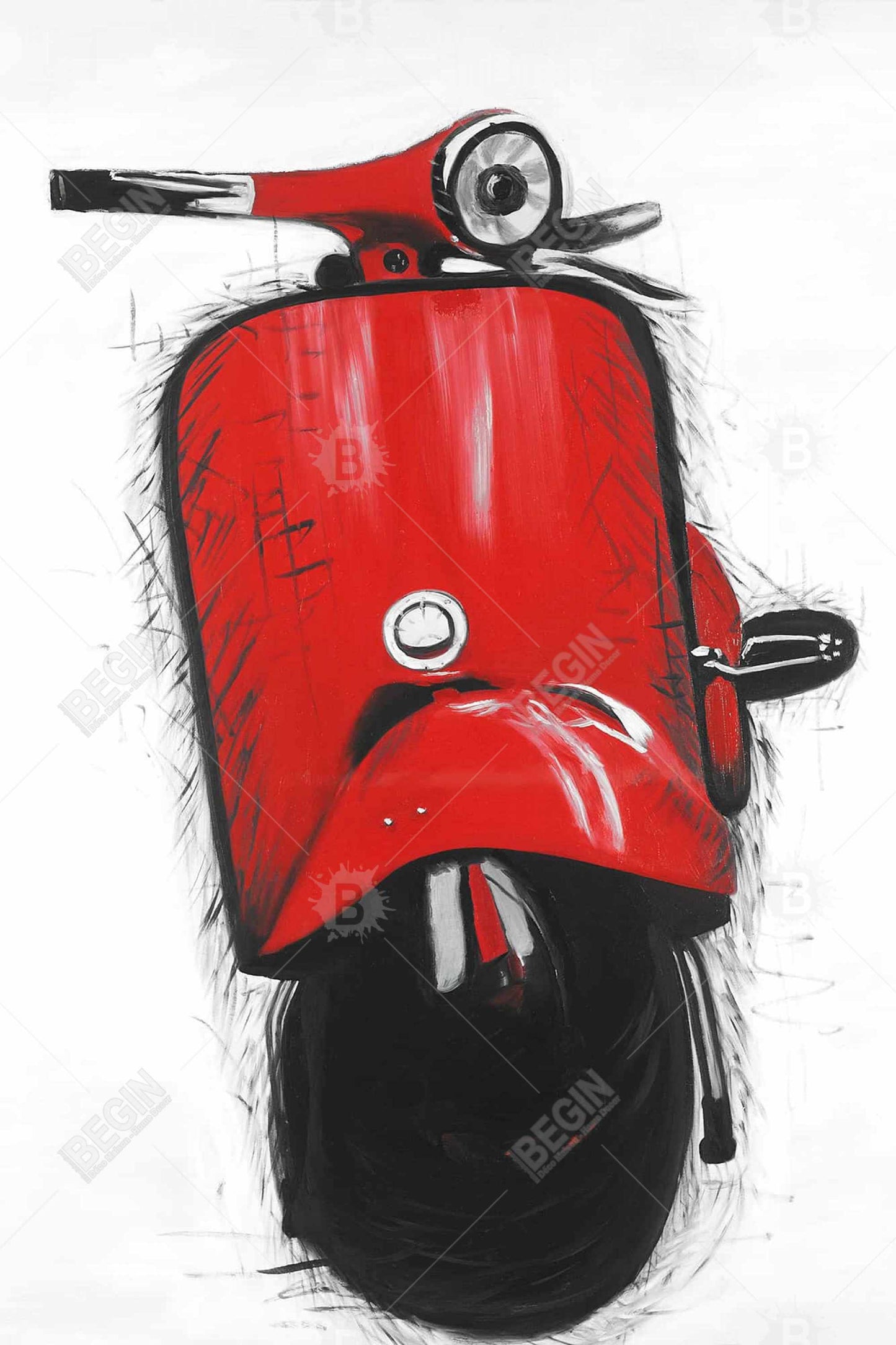 Red Italian Scooter Canvas | Black Frame Home Decor Art