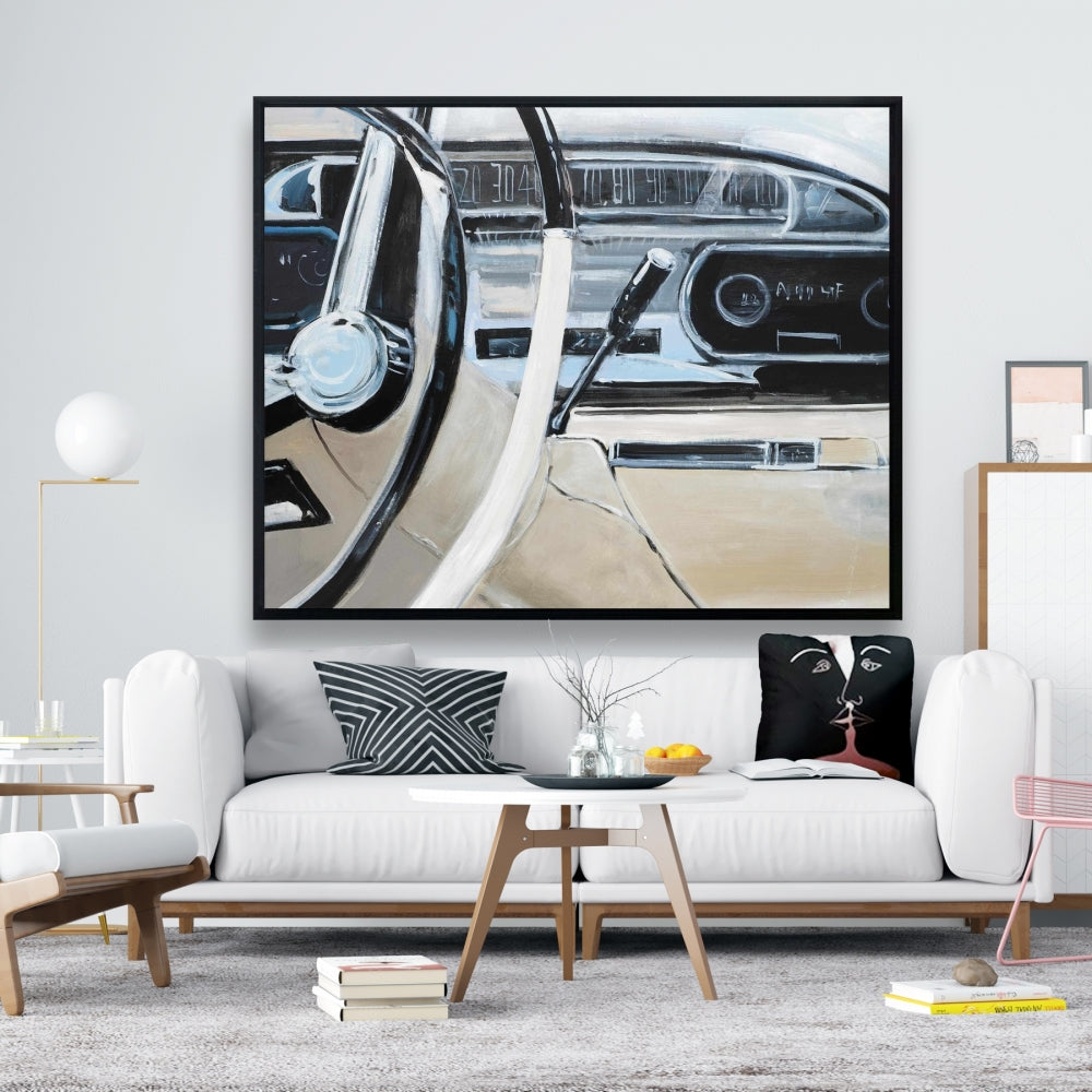 1950s Car Dashboard Gray Canvas | Home Decor Wall Art