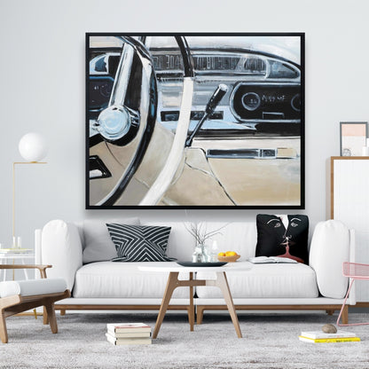 1950s Car Dashboard Gray Canvas | Home Decor Wall Art