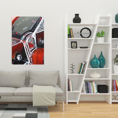 Vintage Red Car Dashboard Canvas - Gray Car Home Decor