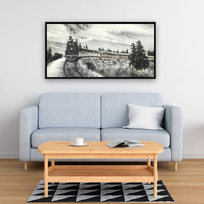 Gray Landscapes Framed Canvas | Steam Engine Train Art Decor