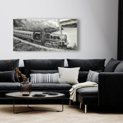 Gray Industrial Canvas - Vintage Passenger Locomotive Decor