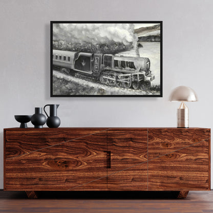 Vintage Passenger Locomotive Canvas | Gray Train Home Decor