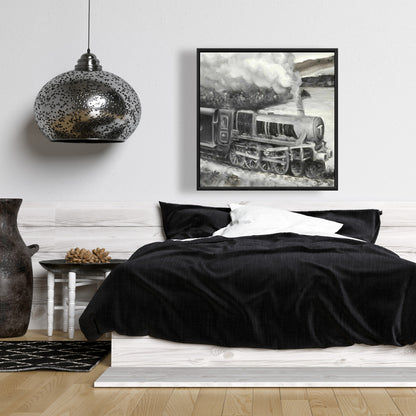 Vintage Passenger Locomotive Canvas | Gray Train Home Decor