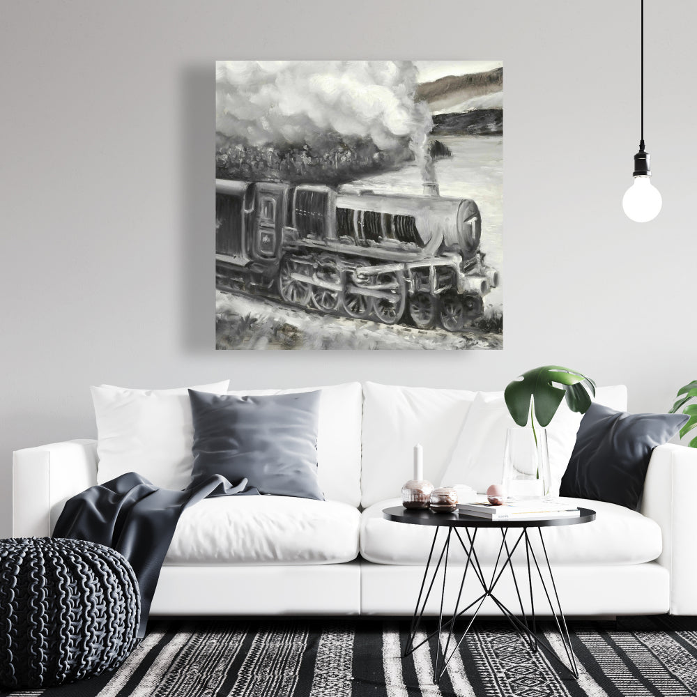 Gray Industrial Canvas - Vintage Passenger Locomotive Decor