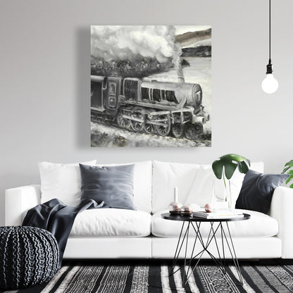 Gray Industrial Canvas - Vintage Passenger Locomotive Decor