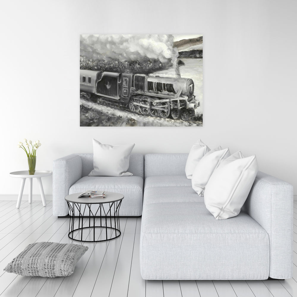 Gray Industrial Canvas - Vintage Passenger Locomotive Decor