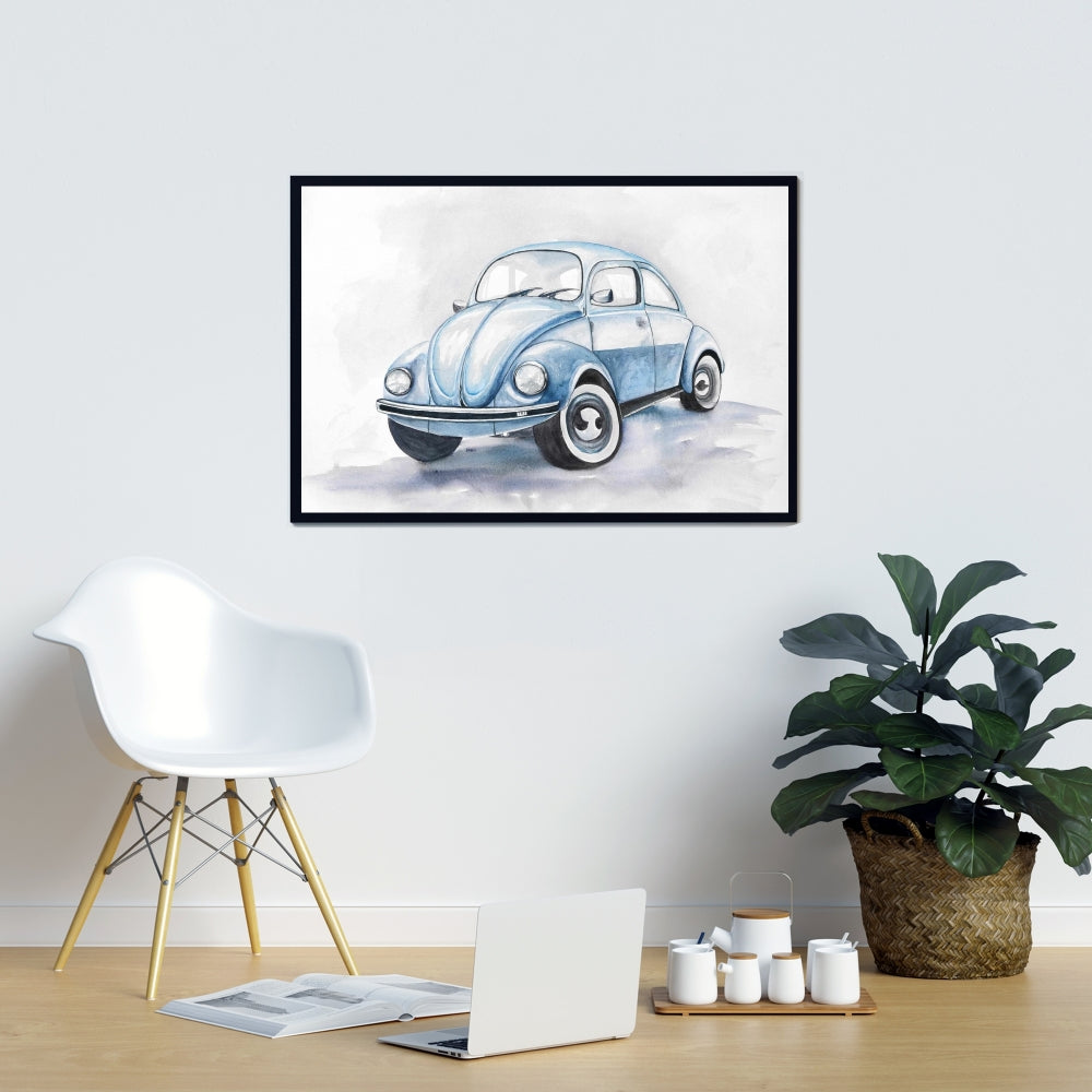 Toile « Voiture Coccinelle Bleue » – Décoration d'intérieur | Décoration murale encadrée