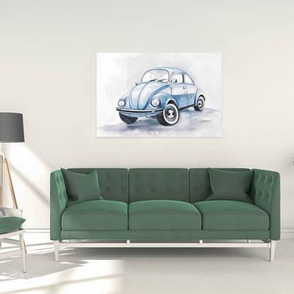 Beetle Blue Car Canvas | Bedroom Decor | Transportation Art