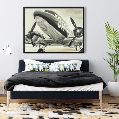 Vintage Airplane Black Framed Canvas | Home Decor Aviation