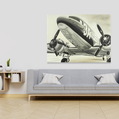 Vintage Airplane Canvas | Black Aviation Decor for Home