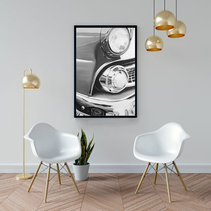 Magnifique toile encadrée monochrome représentant une vieille voiture | Décoration d'intérieur