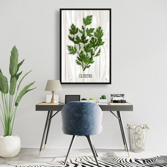 Cilantro on Wood Botanical Canvas - Kitchen Wall Art Decor