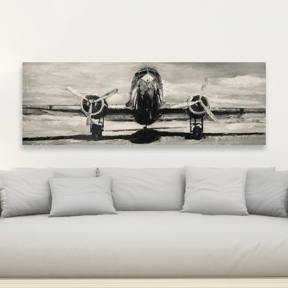 White Industrial Aviation Canvas - Sepia Airplane Home Decor