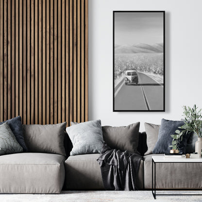 Voiture sur la route – Toile monochrome de montagne | Décoration d'intérieur