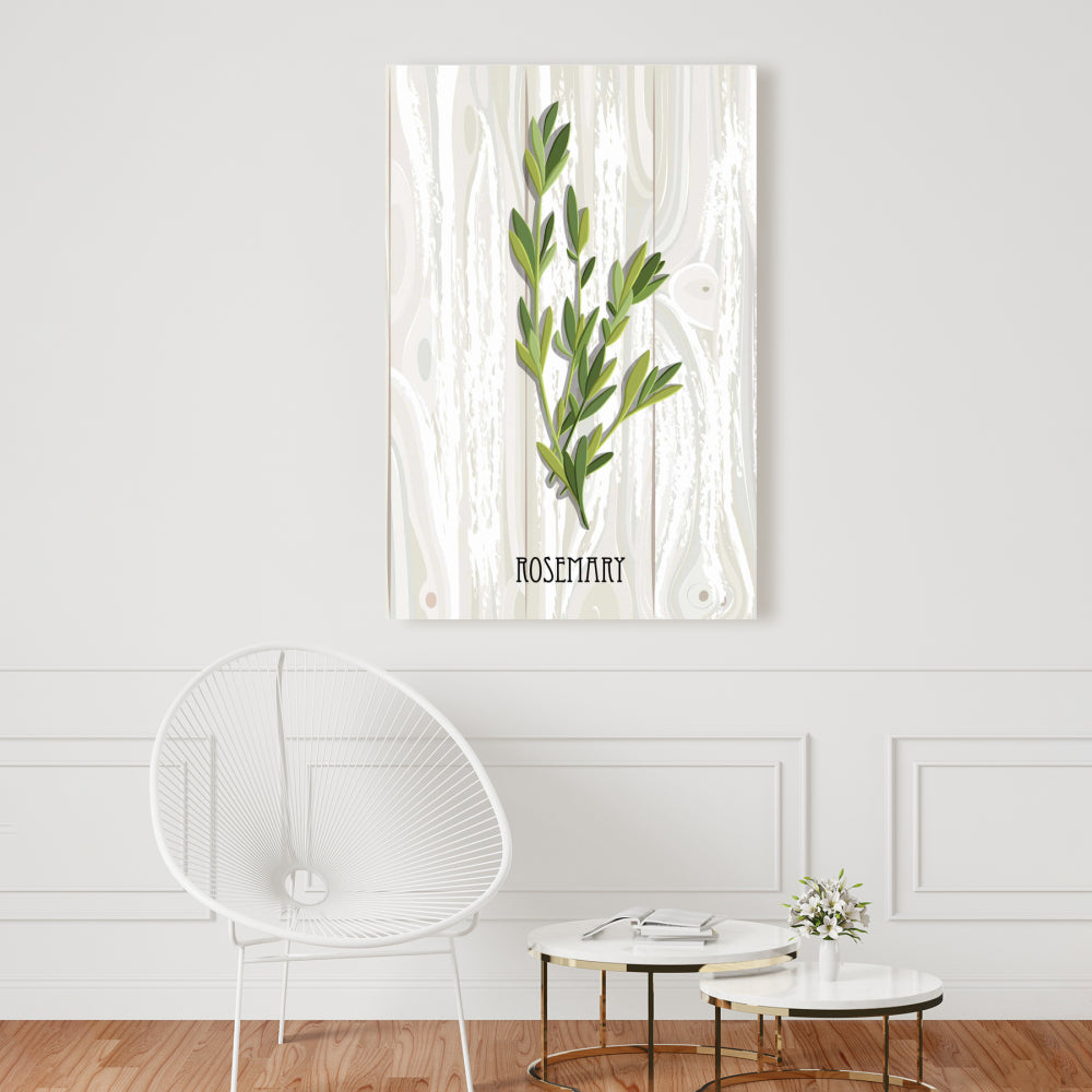 Rosemary on Wood Canvas | Gray Kitchen Decor | Illustrative Art