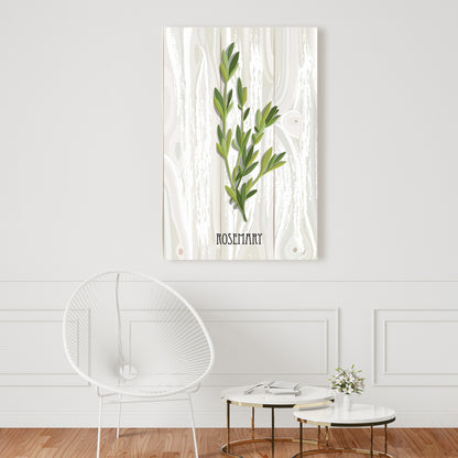 Rosemary on Wood Canvas | Gray Kitchen Decor | Illustrative Art