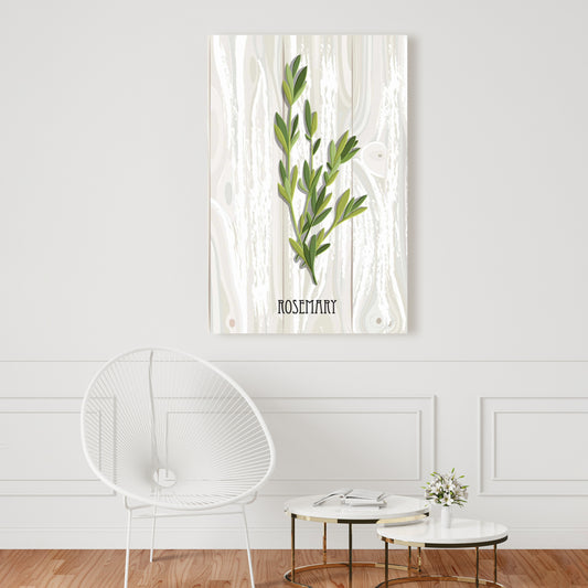 Rosemary on Wood Canvas | Gray Kitchen Decor | Illustrative Art