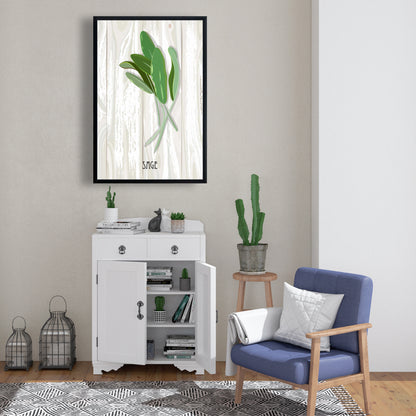 Sage on Wood Botanical Canvas | Gray Framed Home Decor