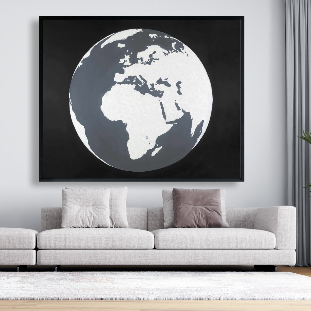 Toile astronomique panoramique sur la Terre | Décoration d'intérieur avec cadre bleu