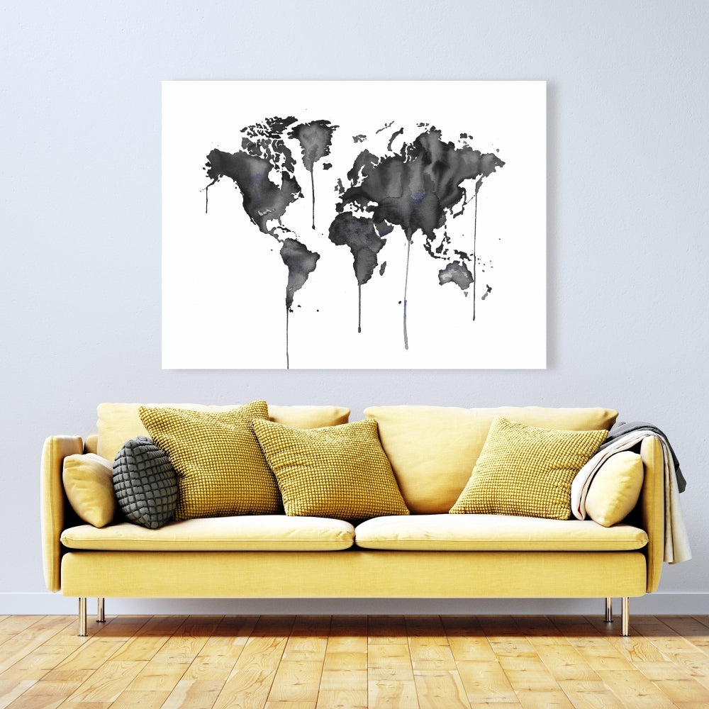 Watercolor World Map Canvas - Minimalist Blue Home Decor