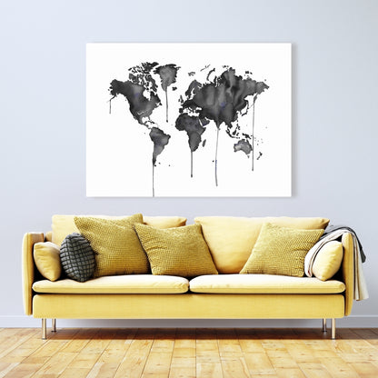 Watercolor World Map Canvas - Minimalist Blue Home Decor