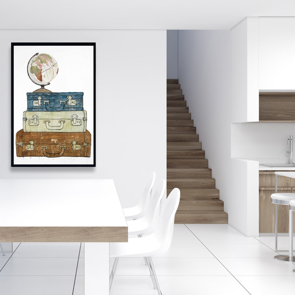 Tour du monde - Toile encadrée bleue pour décoration intérieure