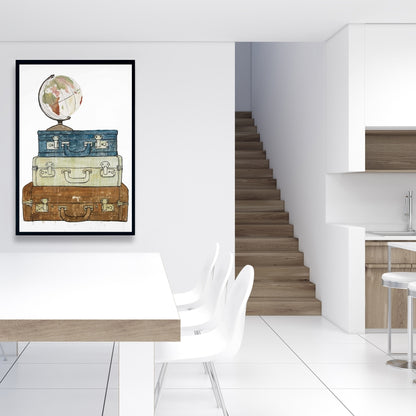 Tour du monde - Toile encadrée bleue pour décoration intérieure