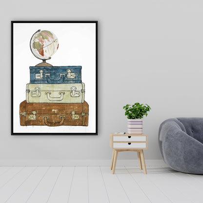 Tour du monde - Toile encadrée bleue pour décoration intérieure