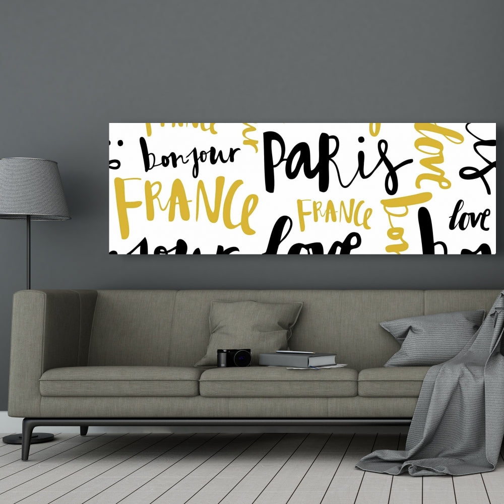 Bonjour Paris Canvas - Yellow Typography Wall Art for Bedroom