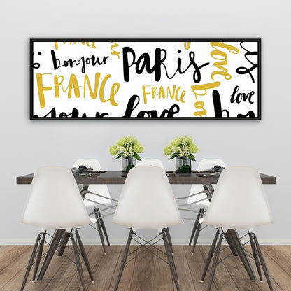 Toile encadrée jaune « Bonjour Paris » | Décoration d'intérieur typographique et symbolique