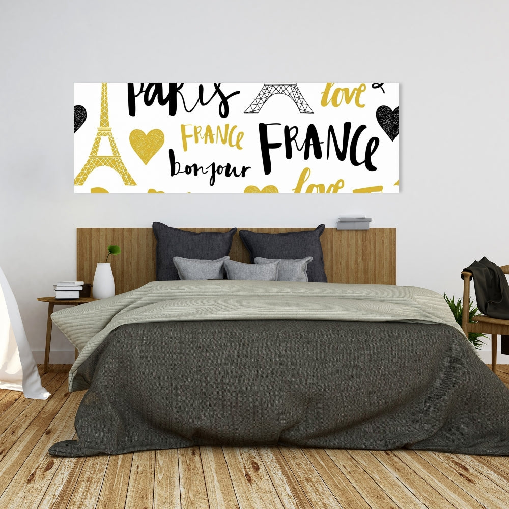Yellow Bonjour la France Canvas - Typo & Symbols Bedroom Decor