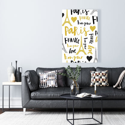 Yellow Bonjour la France Canvas - Typo & Symbols Bedroom Decor