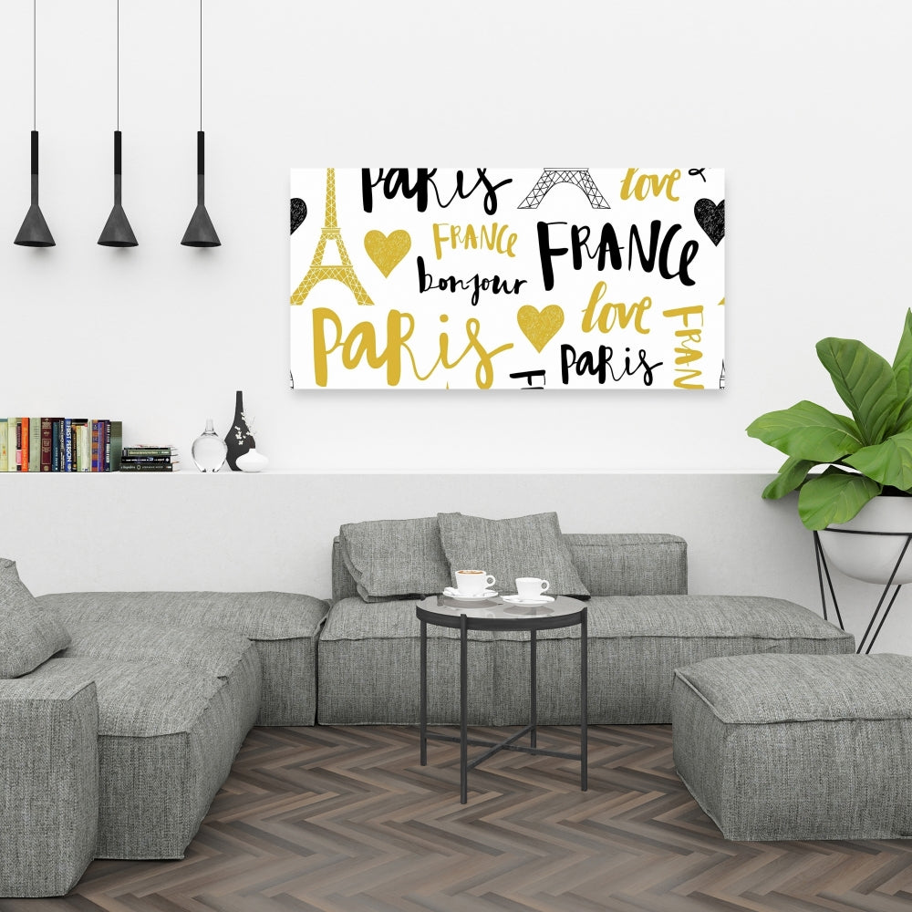 Yellow Bonjour la France Canvas - Typo & Symbols Bedroom Decor