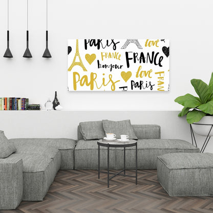 Yellow Bonjour la France Canvas - Typo & Symbols Bedroom Decor