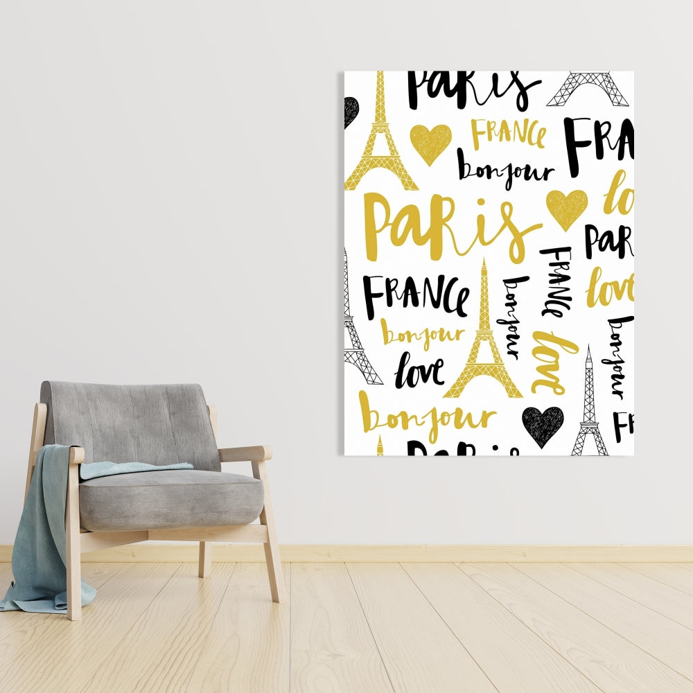 Yellow Bonjour la France Canvas - Typo & Symbols Bedroom Decor