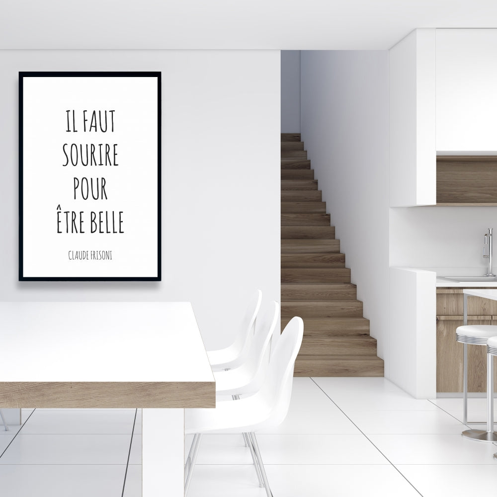 Minimalist Framed Canvas - You Must Smile to Be Beautiful Decor