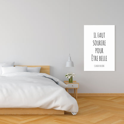 "You Must Smile to Be Beautiful - Minimalist White Canvas Decor"