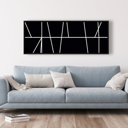 Toile encadrée : Rayures blanches sur fond noir – Décoration d'intérieur moderne