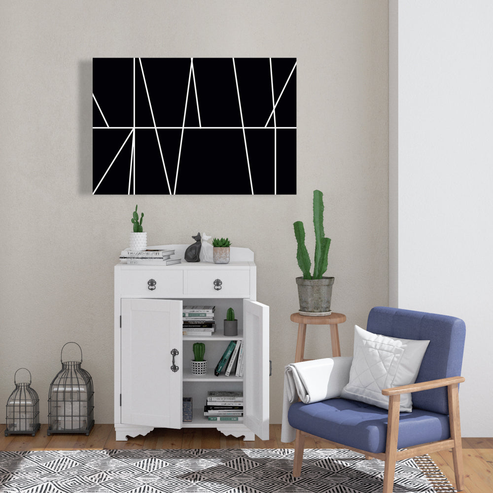White Stripes on Black Canvas - Bedroom Shapes Home Decor