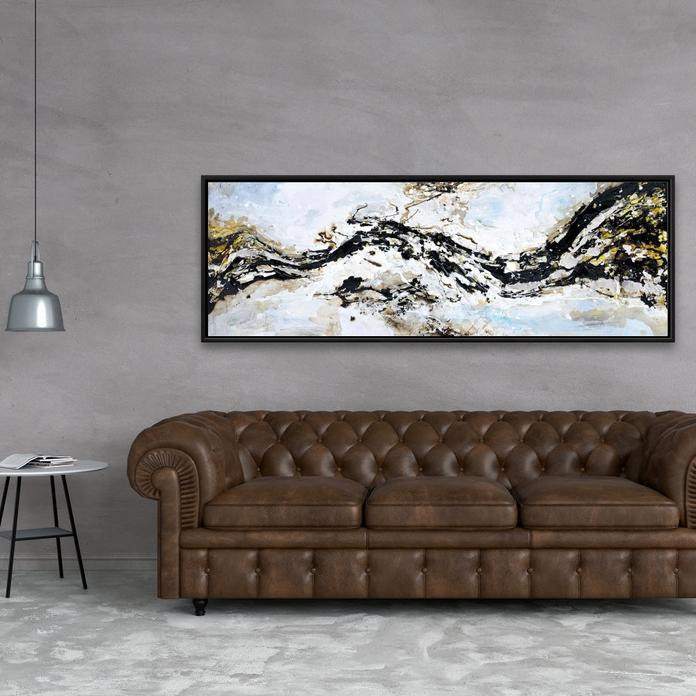 Toile à formes abstraites bleues – Décor texturé avec éclaboussures de peinture