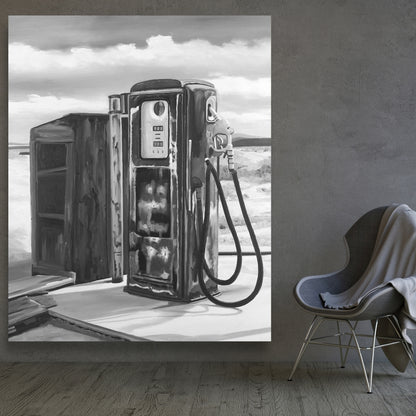 Old Gas Pump Canvas | Car White Still Life Home Decor Art
