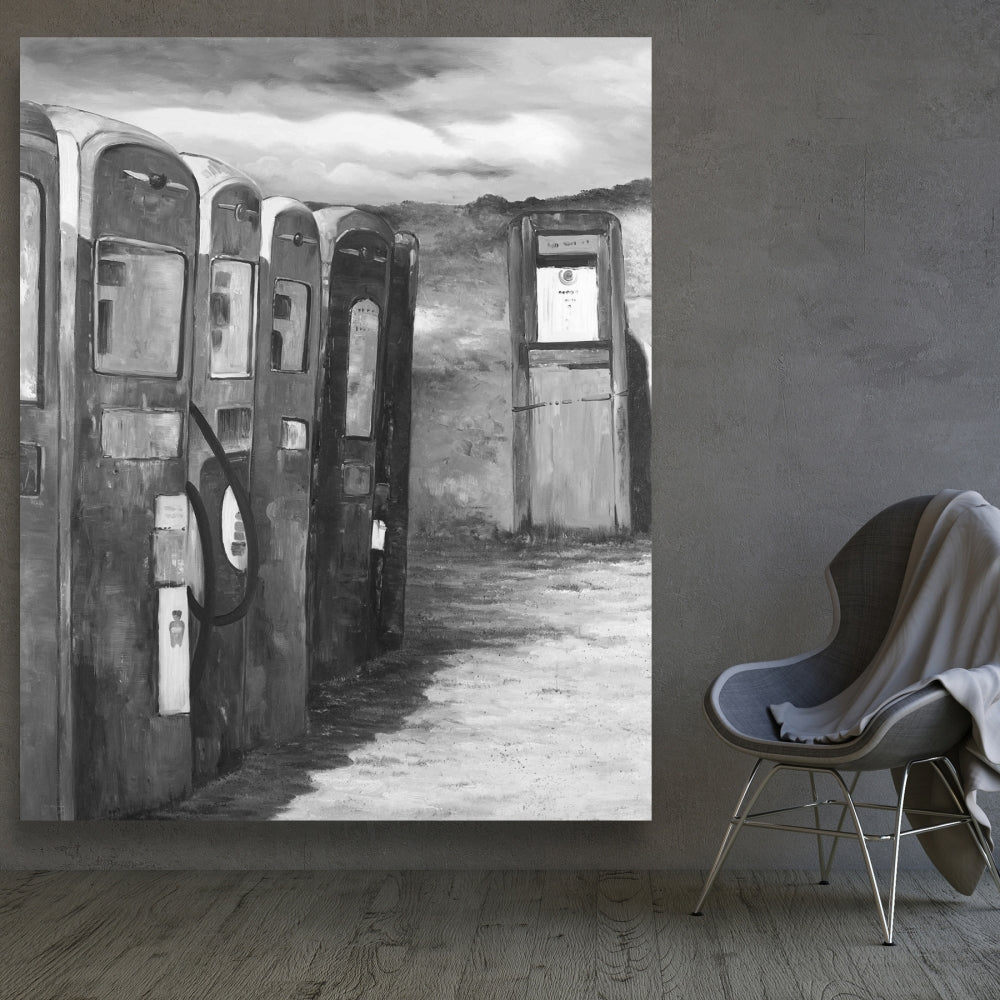 Monochrome Still Life White Canvas - Old Gas Pumps Decor