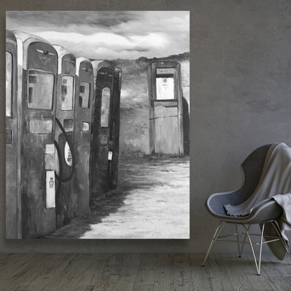 Monochrome Still Life White Canvas - Old Gas Pumps Decor
