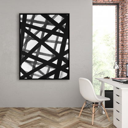 White Abstract Bold Lines Framed Canvas - Contemporary Home Decor
